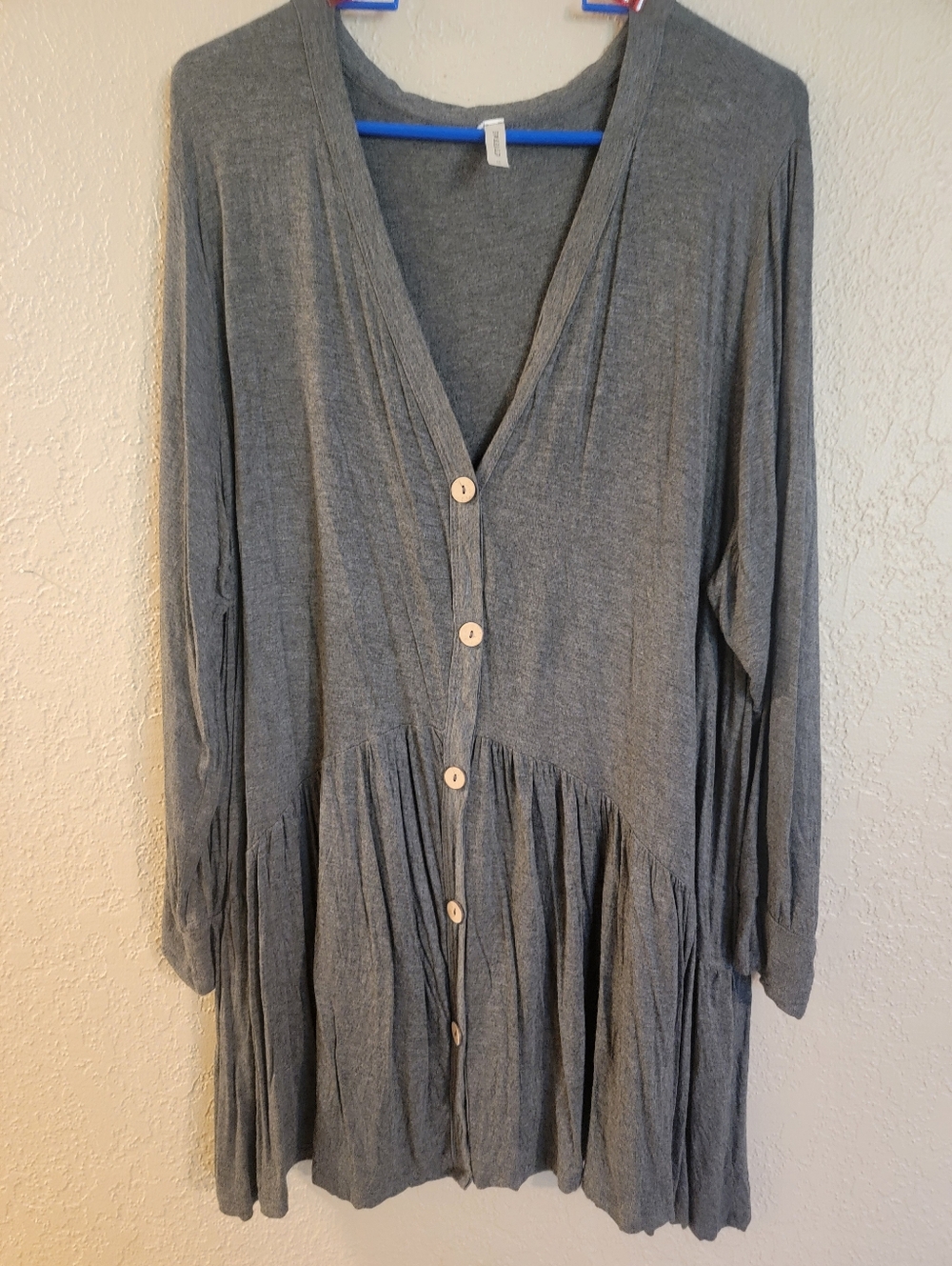 Lightweight Grey Button-Front Long Cardigan